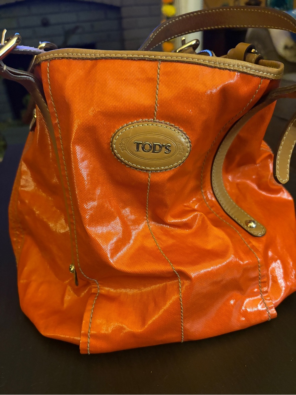 Tod’s orange coated canvas bag like new